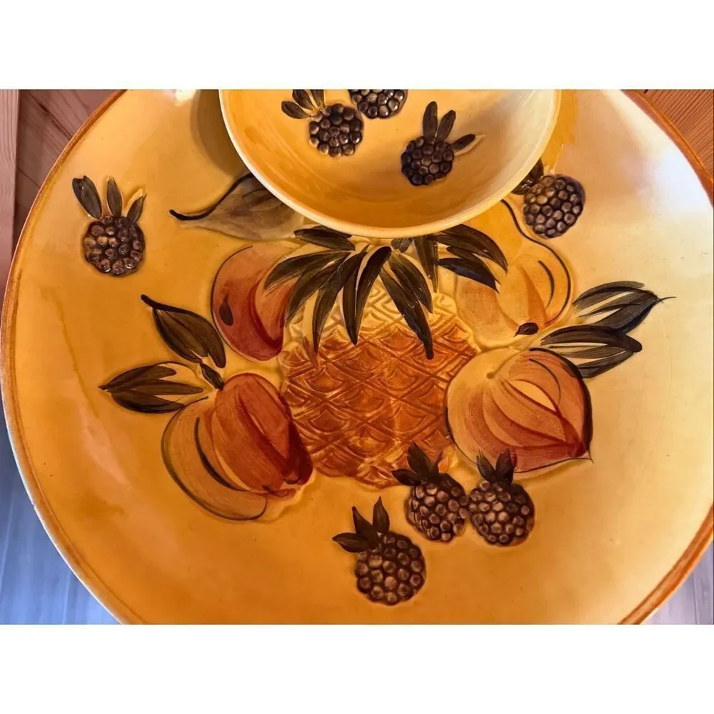 California Pottery, Los Angeles Pottery, Chip Dip Platter Fruit Gold (7040) MCM